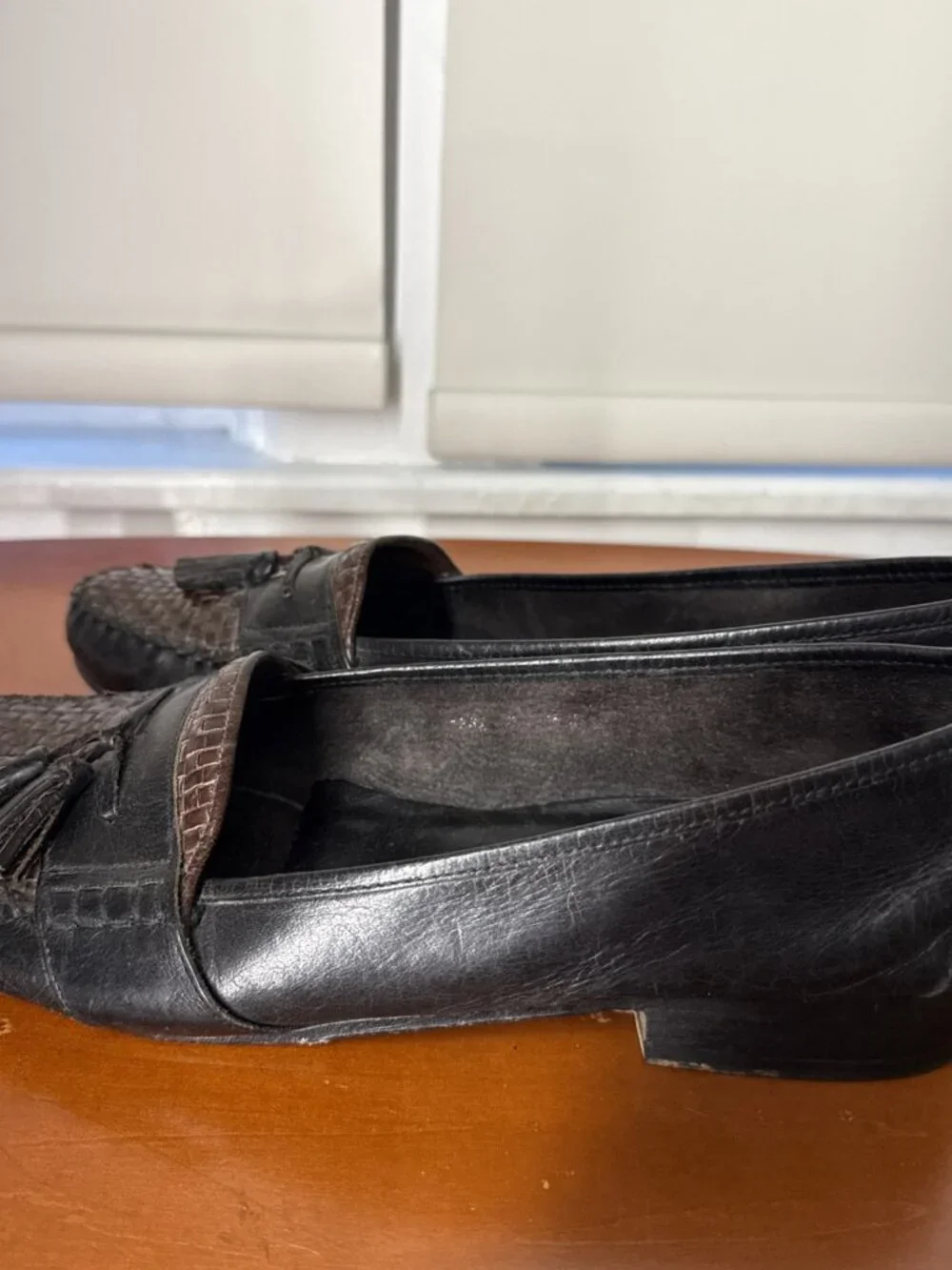 Cole Haan Italy 2 Tone Black Brown Woven Leather Loafers Resort Mens 9.5 Old $